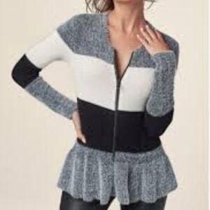 Venus Colorblock Bold Stripes Peplum Hem Cardigan Zip Sweater Top 2X Spring